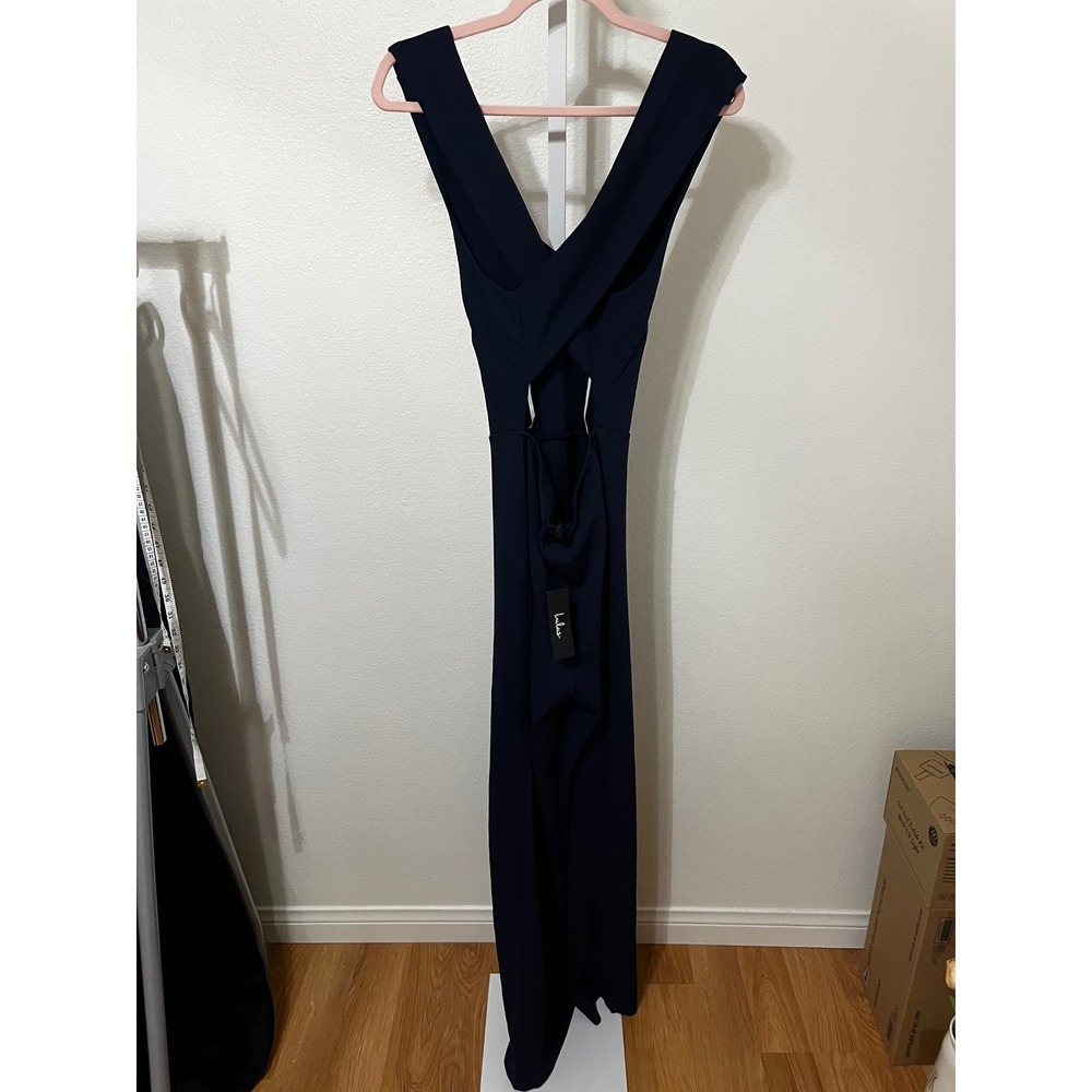 NWT Lulus Thinking Out Loud Navy Blue Backless Jumpsuit Medium - Picture 7 of 9